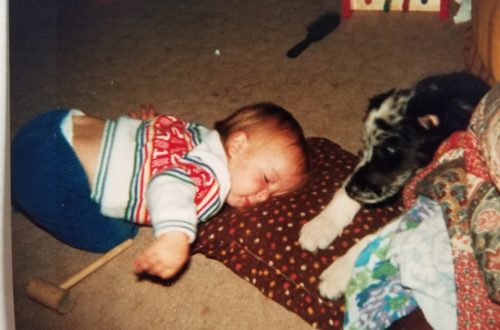 toddler and dog