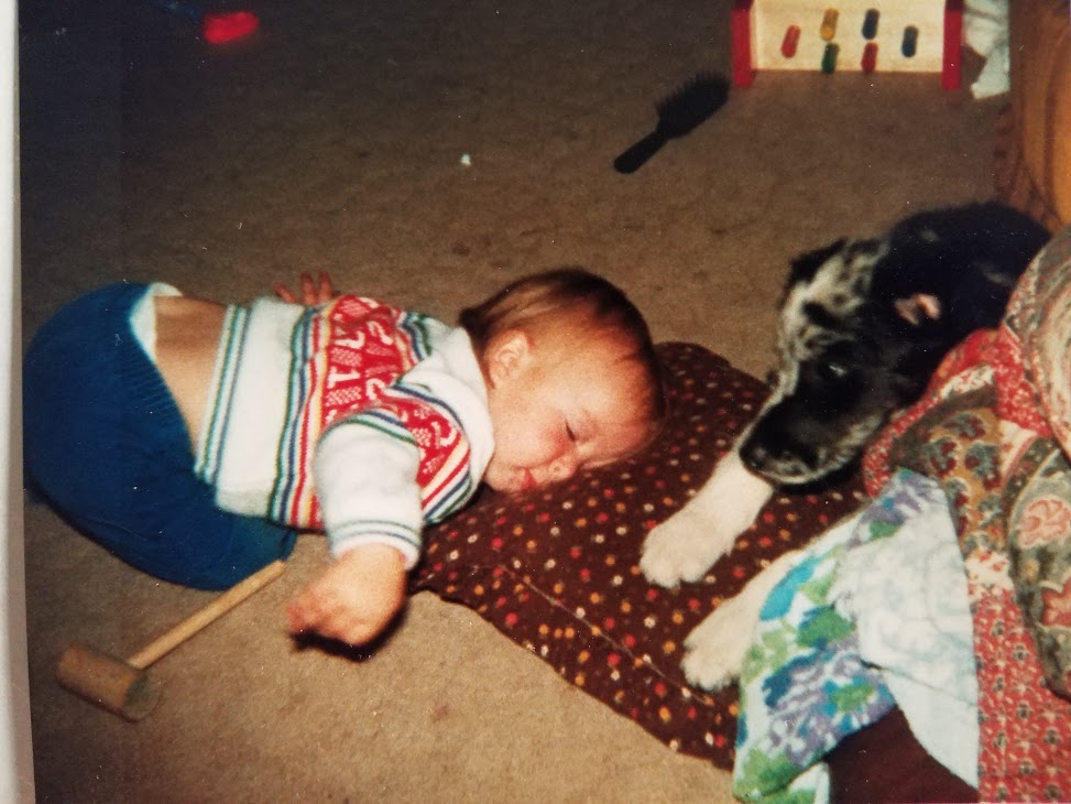 toddler and dog