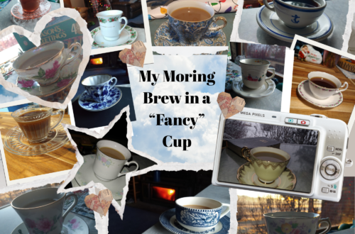 My morning brew in a "fancy' cup collage